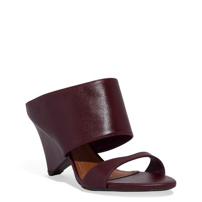 Mule Couro Confort Salto Geométrico Roxo Berry