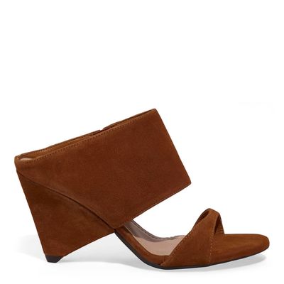 Mule Couro Nobuck Salto Geométrico Marrom