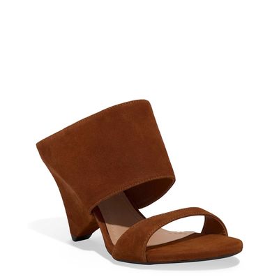 Mule Couro Nobuck Salto Geométrico Marrom