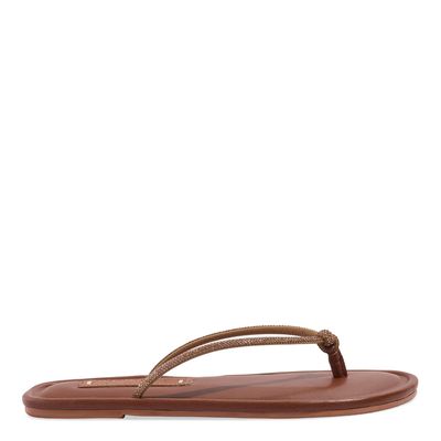 Rasteira Napa Soft Bico Redondo Brilho Strass Marrom