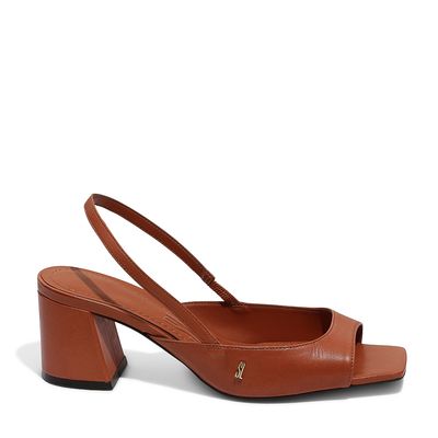 Peep Toe Couro Pelica Premium Marrom Safari