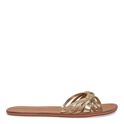 Rasteira Tiras Trançada Metalizada Dourada