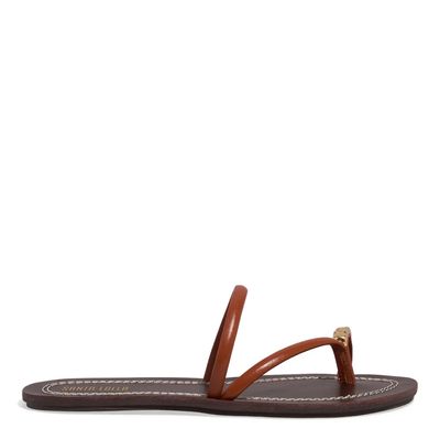 Rasteira Couro Nobre Metal Bold Marrom Brick