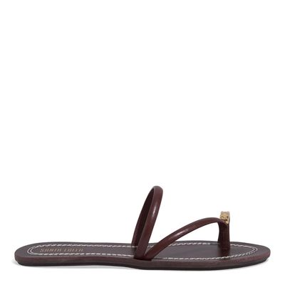 Rasteira Couro Nobre Metal Bold Marrom Cocoa