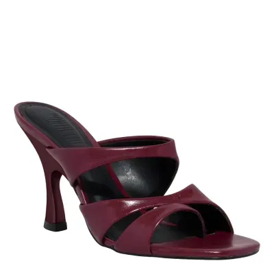 Mule Couro Nobre Soft Salto Taça Vermelho Marsala