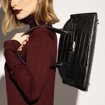 Bolsa Material Croco Preta Alça De Ombro