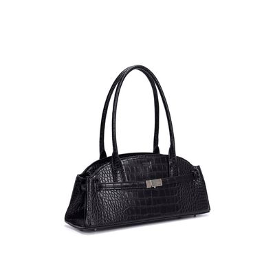 Bolsa Material Croco Preta Alça De Ombro