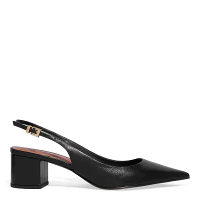 Scarpin Slingback Couro Salto Bloco Preto