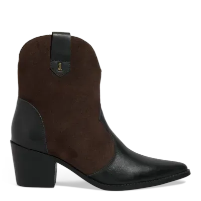 Bota Western Couro Camurça Salto Grosso Marrom