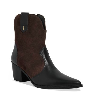 Bota Western Couro Camurça Salto Grosso Marrom
