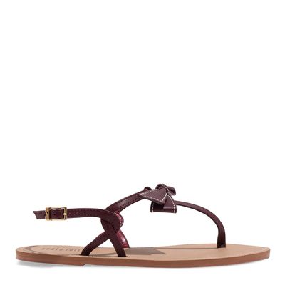 Rasteira Laço Couro Confort Vermelho Merlot