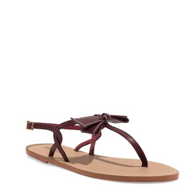 Rasteira Laço Couro Confort Vermelho Merlot