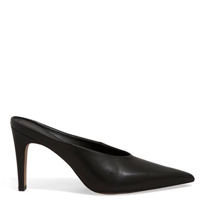 Mule Couro Pelica Soft Salto Alto Preto