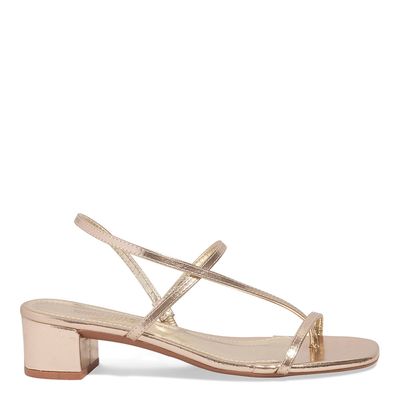 Sandália Metalizada Reflexo Salto Bloco Dourada