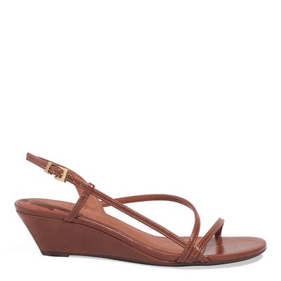 Sandália Anabela Napa Tiras Finas Marrom