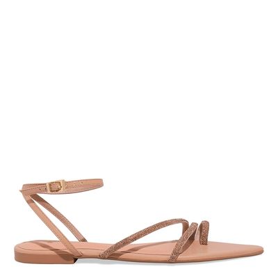 Rasteira Brilho Strass Bico Folha Rosa