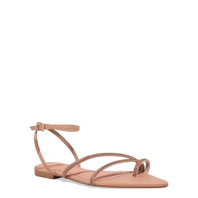 Rasteira Brilho Strass Bico Folha Rosa