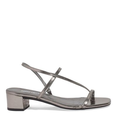 Sandália Metalizada Reflexo Salto Bloco Prata