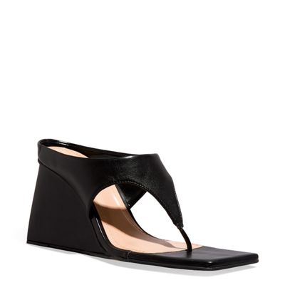 Mule Thong Anabela Napa Soft Bico Quadrado Preto