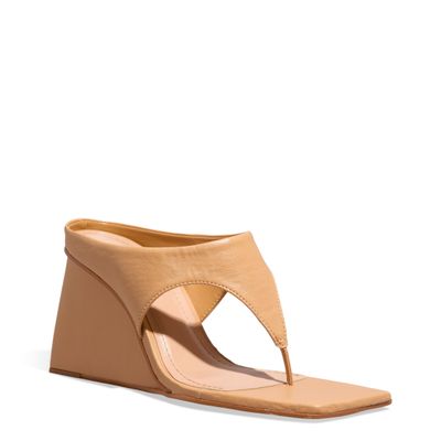 Mule Thong Anabela Napa Soft Bico Quadrado Bege