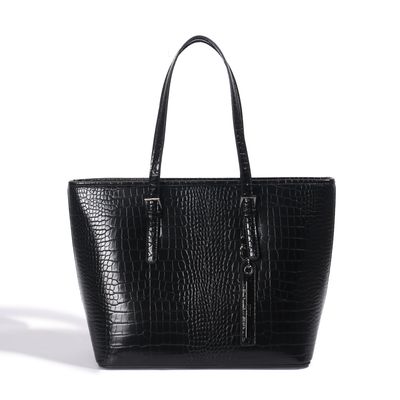 Shopper Croco Alto Brilho Preto