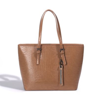 Shopper Croco Alto Brilho Bege Areia
