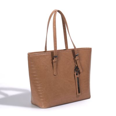 Shopper Croco Alto Brilho Bege Areia