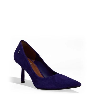 Scarpin Couro Camurça Bico Fino Roxo