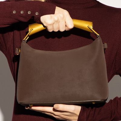 Bolsa Pequenal Nobuck Marrom Terracota Alça Dupla