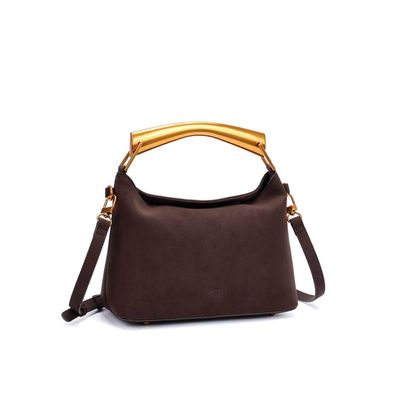 Bolsa Pequenal Nobuck Marrom Terracota Alça Dupla