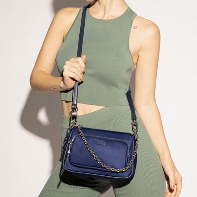 Bolsa Pequena Nylon Azul Alça Transversal