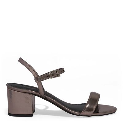 Sandália Metalizada Salto Grosso Cinza Grafite