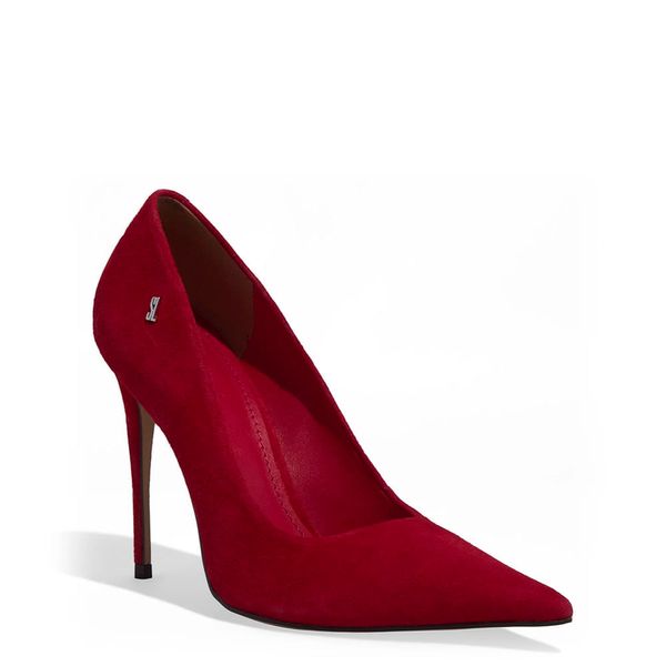 Scarpin Couro Camurça Vermelho Salto Alto Fino