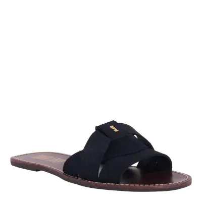 Rasteira Flat Tiras Entrelaçadas Couro Camurça Preta