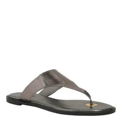 Rasteira Thong Couro Metalizado Prata