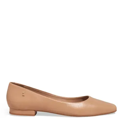 Sapatilha Couro Confort Bico Quadrado Bege Sand