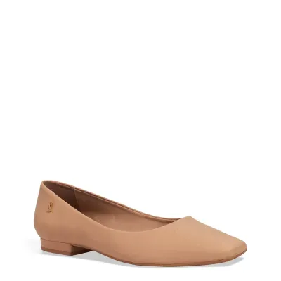 Sapatilha Couro Confort Bico Quadrado Bege Sand