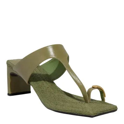 Mule De Dedo Couro Confort Bico Quadrado Verde Army