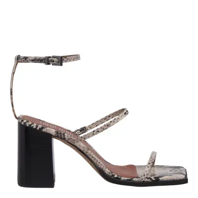 Sandália Lolla Couro Salto Bloco Animal Print Cobra
