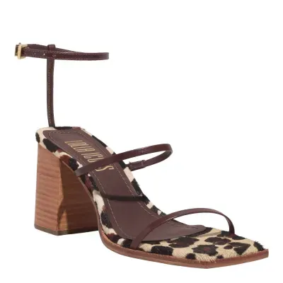 Sandália Lolla Couro Salto Bloco Animal Print Onça