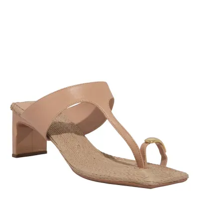 Mule De Dedo Couro Confort Bico Quadrado Bege