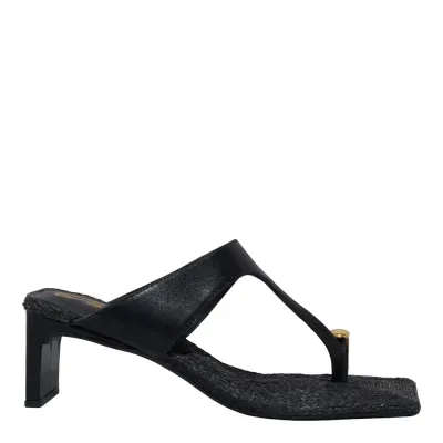 Mule De Dedo Couro Confort Bico Quadrado Preto