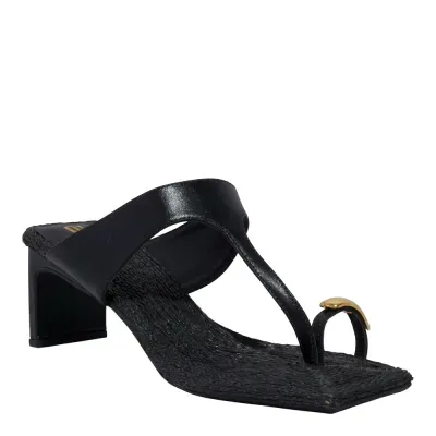 Mule De Dedo Couro Confort Bico Quadrado Preto