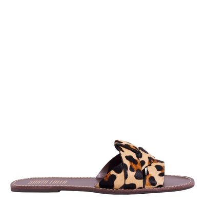 Rasteira Flat Tiras Entrelaçadas Animal Print Onça