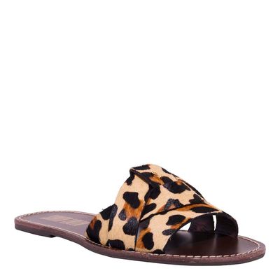 Rasteira Flat Tiras Entrelaçadas Animal Print Onça