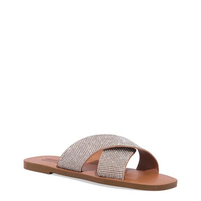 Rasteira Tiras Brilho Strass Prata