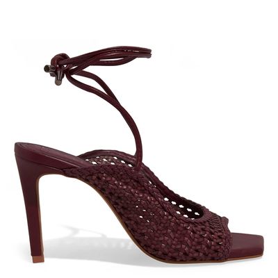 Sandália Peep Toe Amarração Tramado Vermelho Marsala
