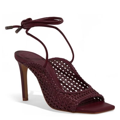 Sandália Peep Toe Amarração Tramado Vermelho Marsala