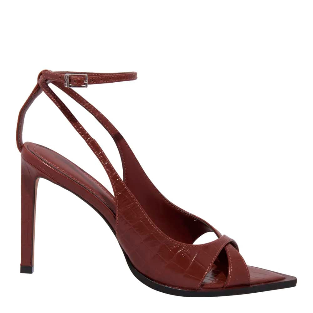 Sandália Peep Toe Croco Bico Folha Marrom Terracota - Santa Lolla