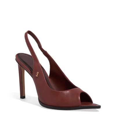 Sandália Peep Toe Couro Bico Folha Marrom